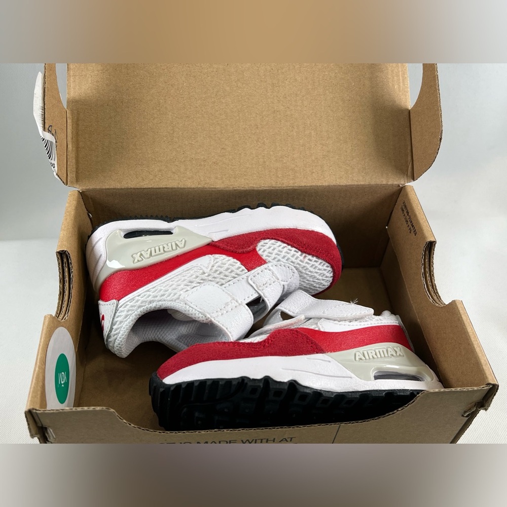 Nike Air Max System Kids in White/White-University Red Photon Dust Size:5C NIB - Picture 2 of 12